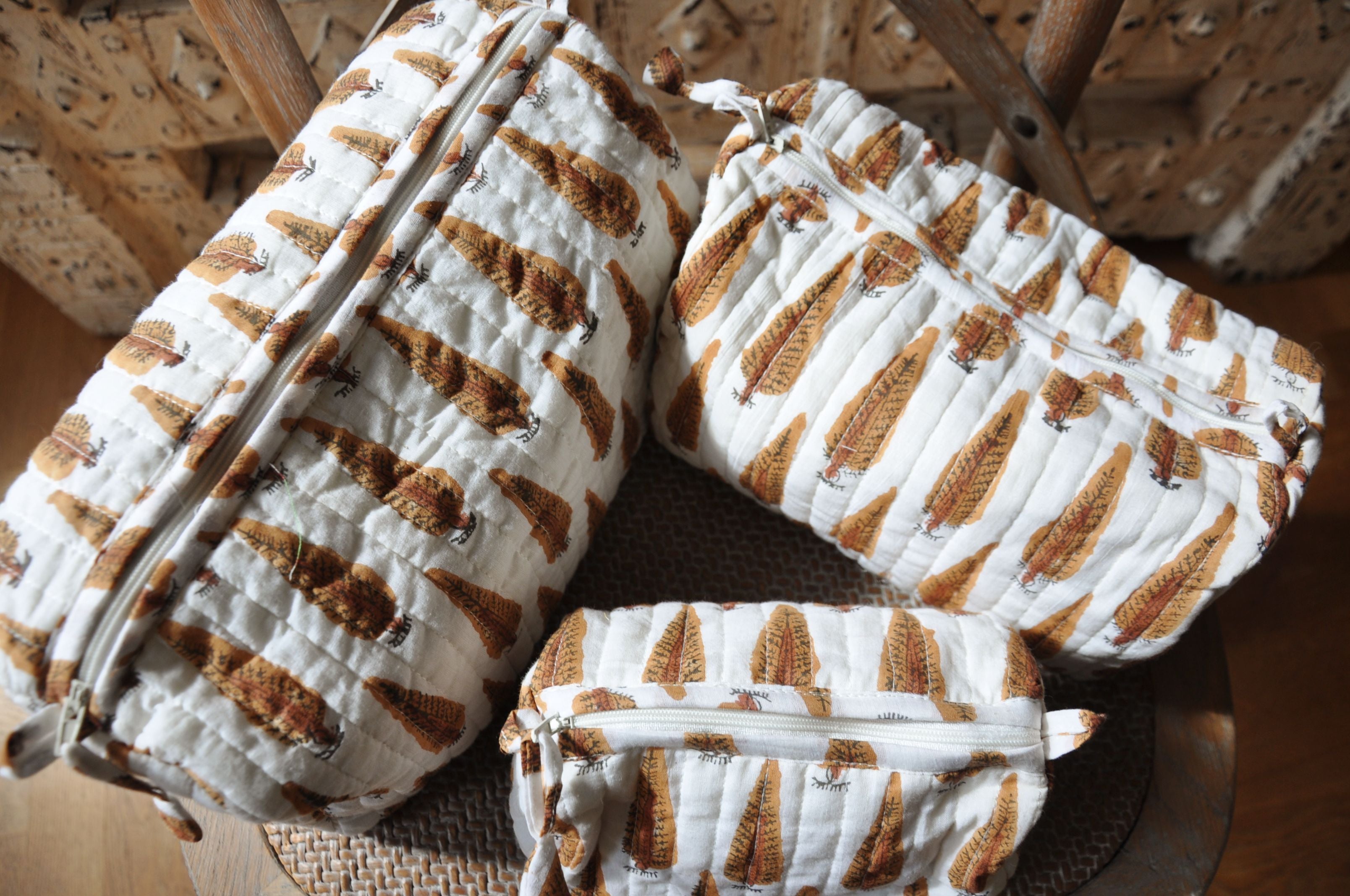 Pine Handblock Vanity Bags - Set of 3