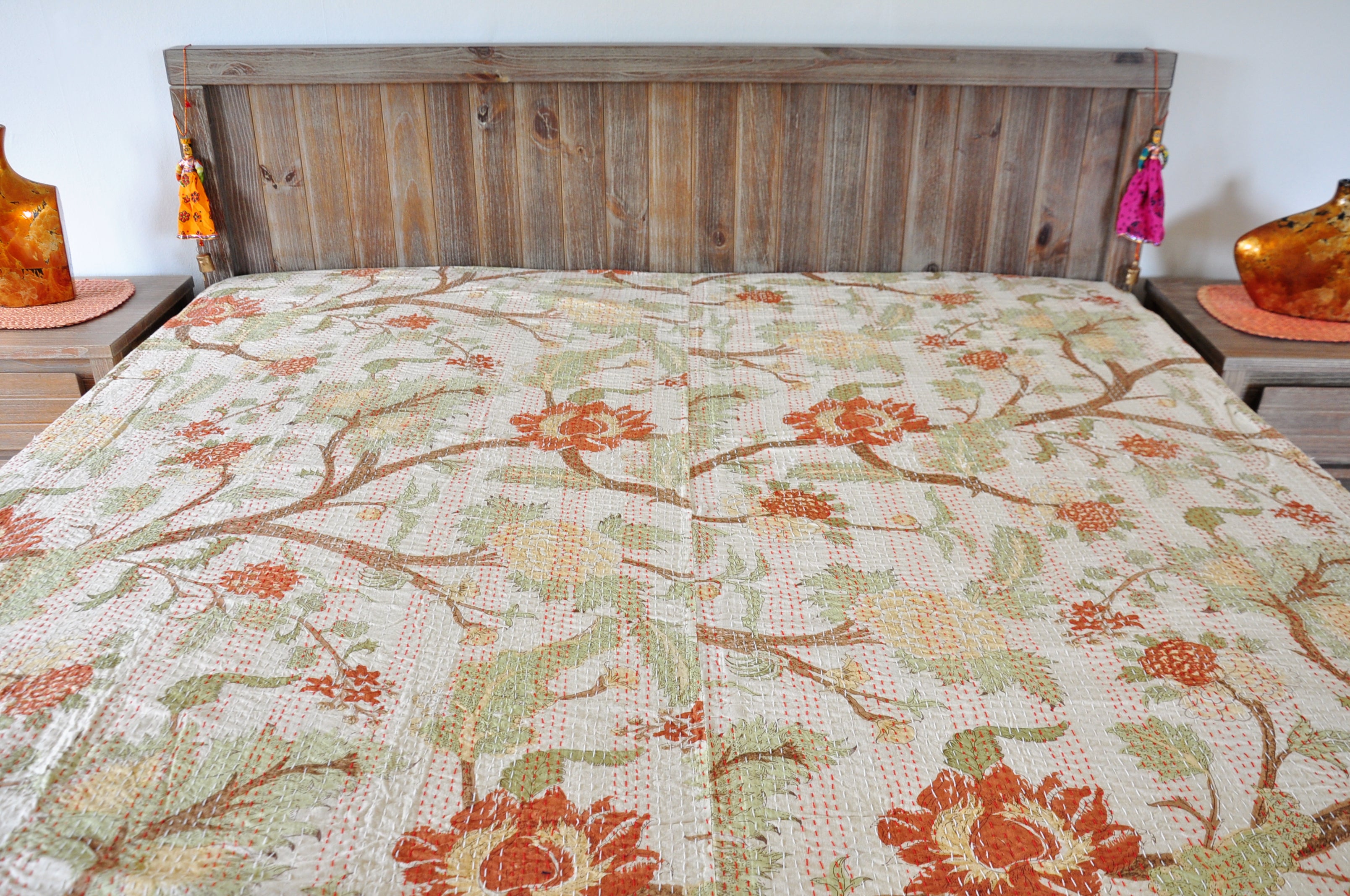 Tranquility Kantha Bedspread