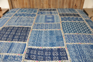 Blue Bliss Kantha Bedspread