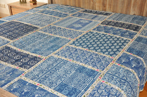 Blue Bliss Kantha Bedspread