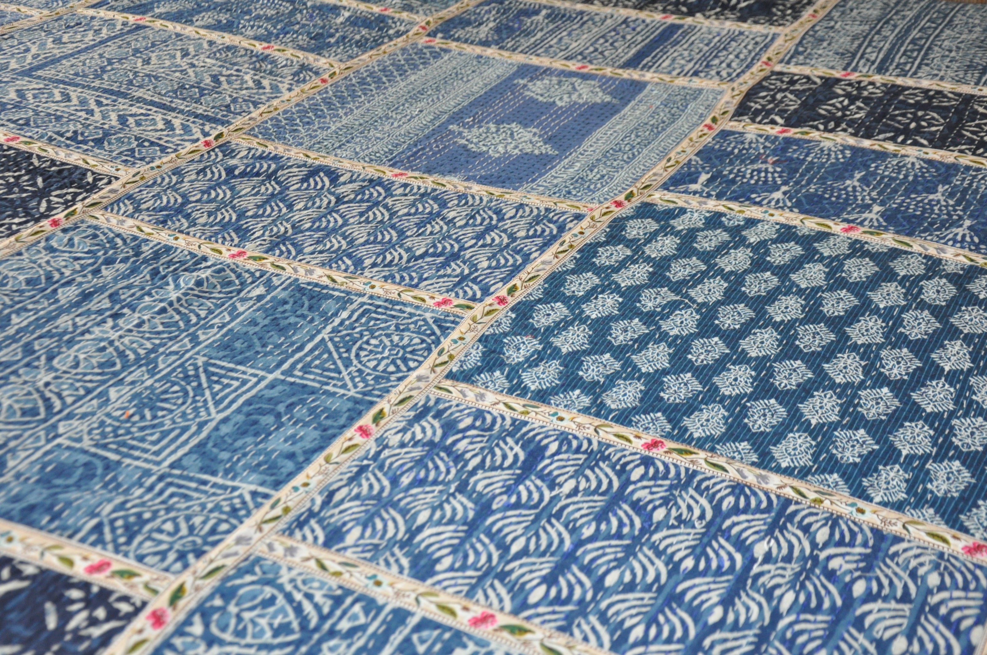 Blue Bliss Kantha Bedspread