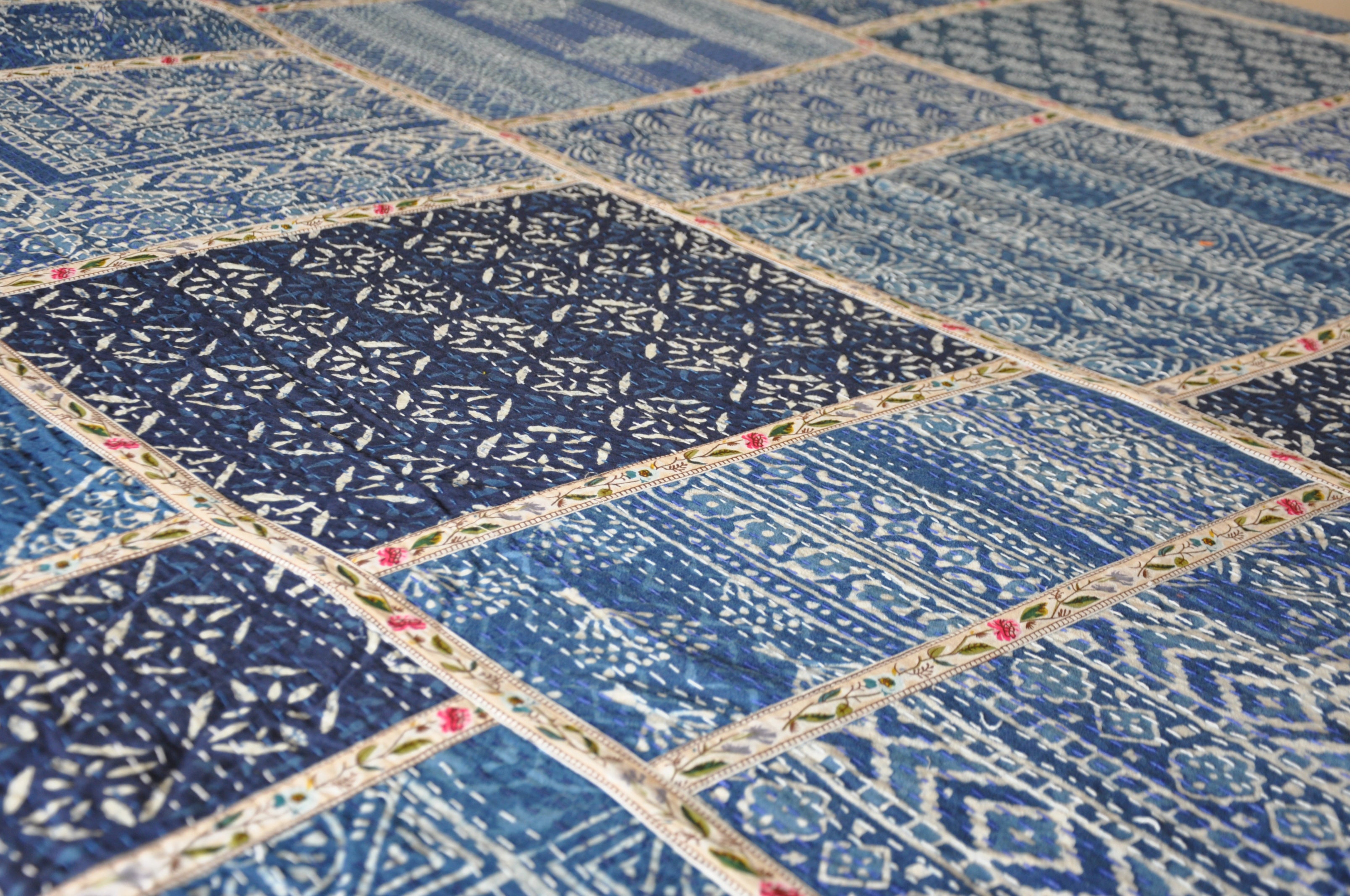 Blue Bliss Kantha Bedspread