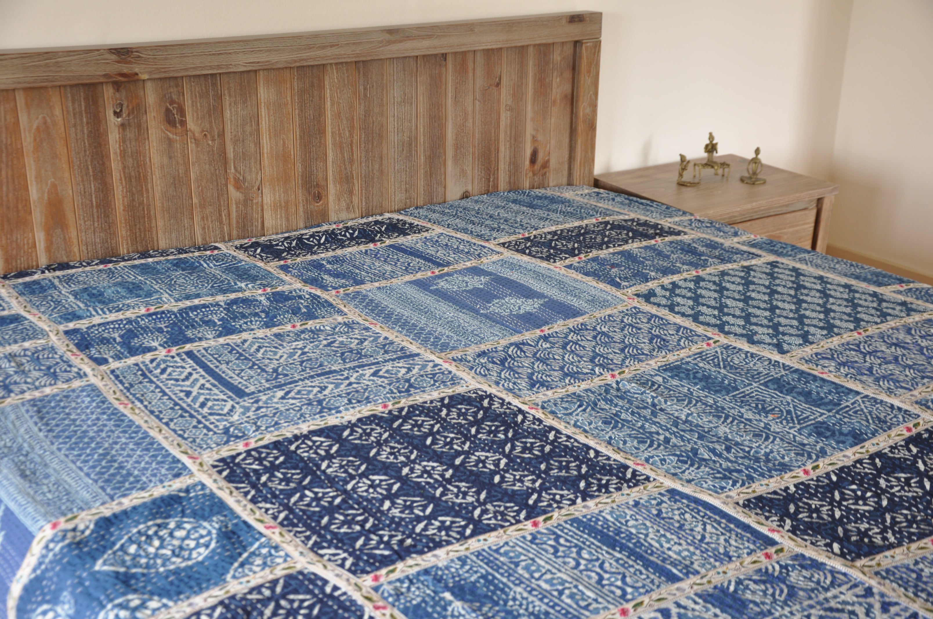 Blue Bliss Kantha Bedspread