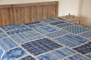 Blue Bliss Kantha Bedspread