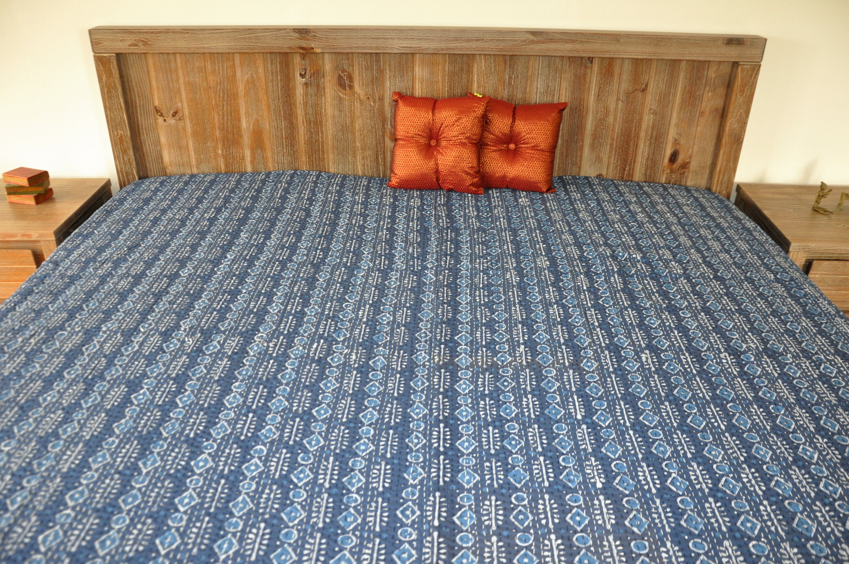 Indigo Mist Kantha Bedspread