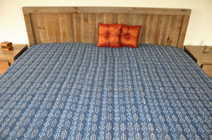 Indigo Mist Kantha Bedspread
