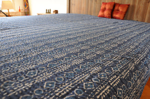 Indigo Mist Kantha Bedspread