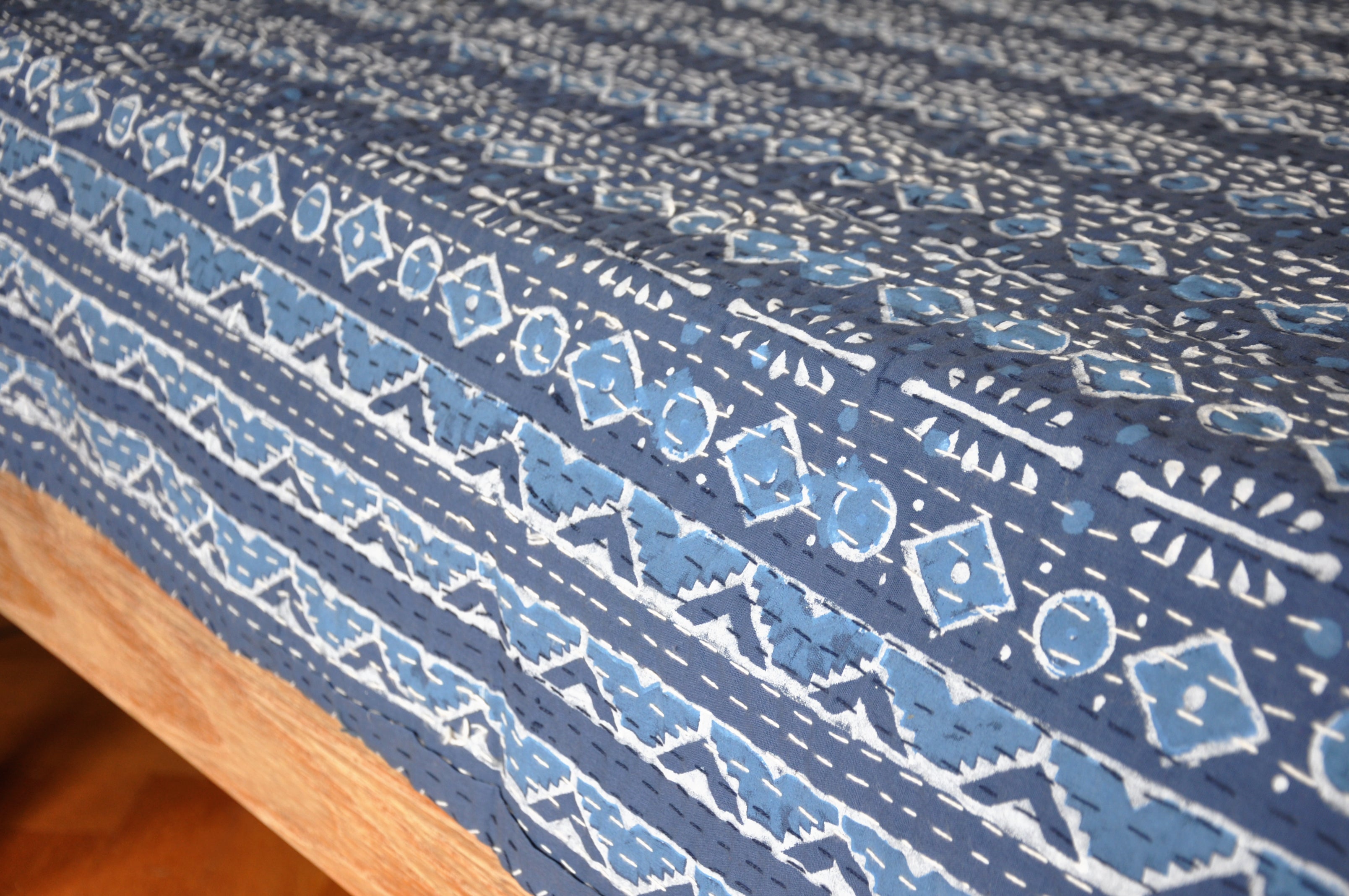 Indigo Mist Kantha Bedspread