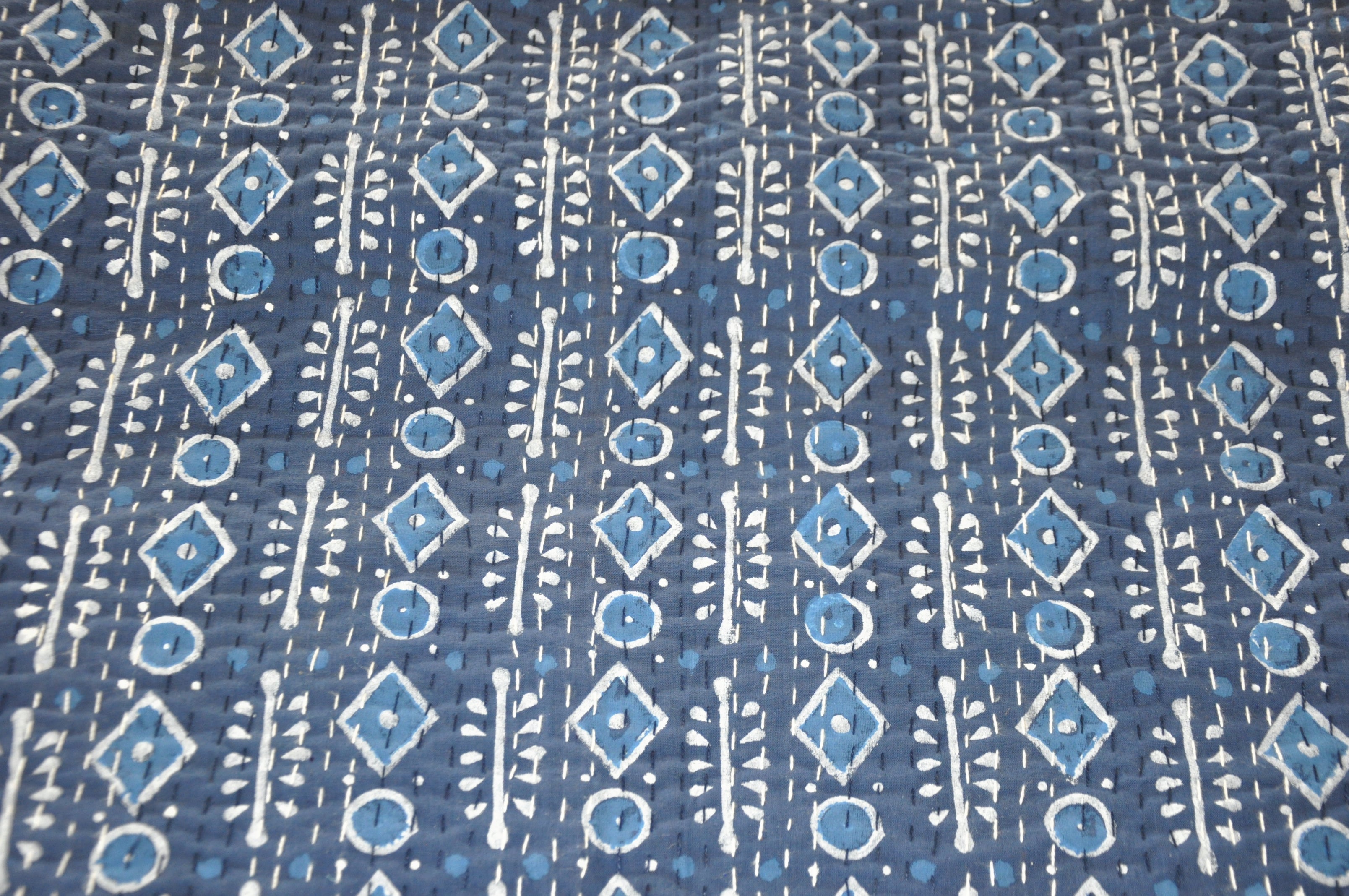 Indigo Mist Kantha Bedspread